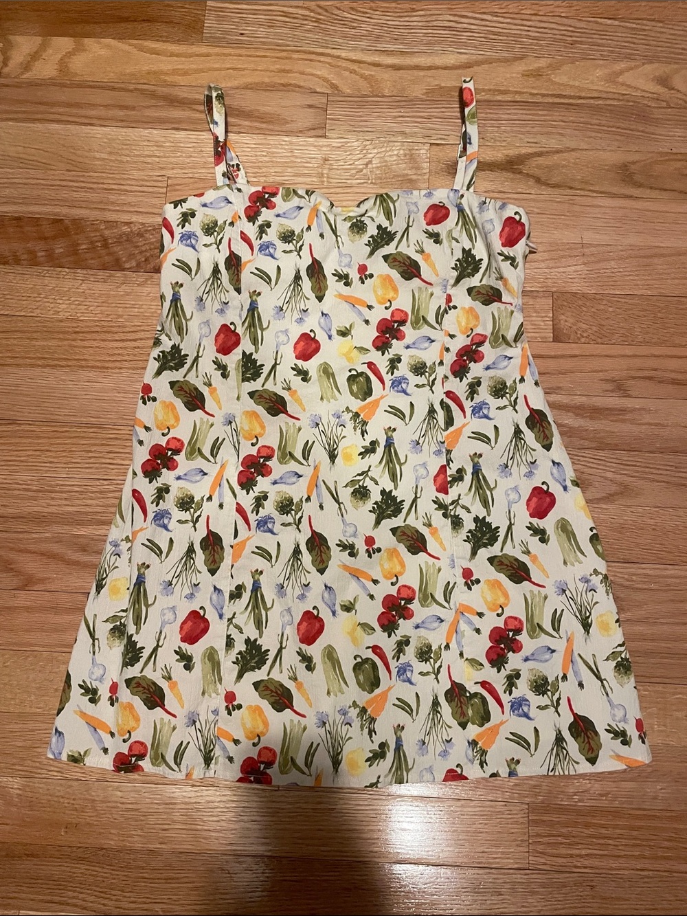 Floral Vegetable Print Spaghetti Strap skort Dress - White